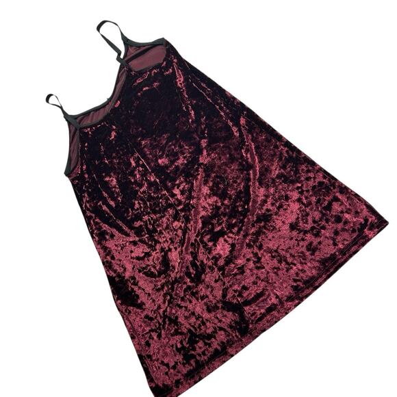 Y2K Burnout Crushed Velvet Burgundy Sz 4 Mini Slip Dress Whimsigoth Grunge Fairy - Picture 7 of 12